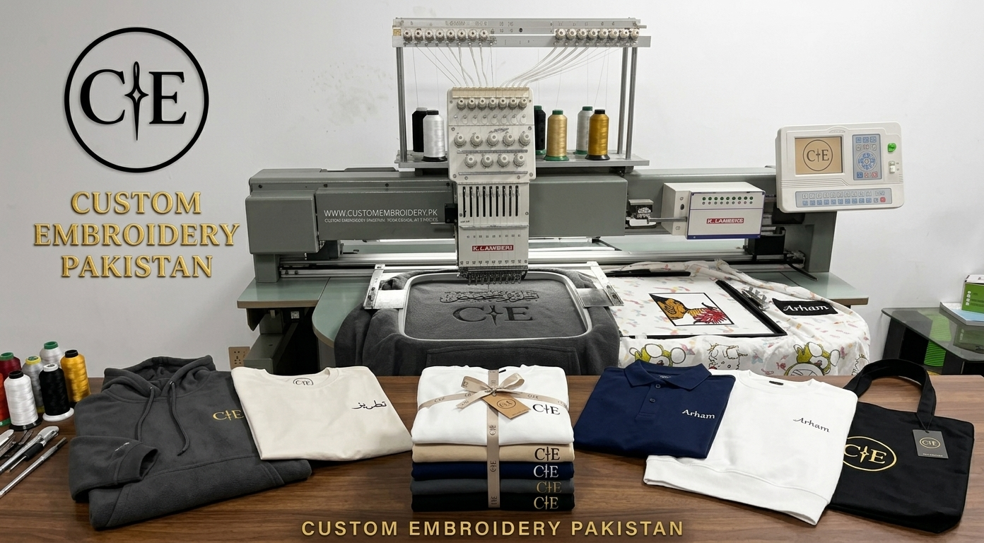 Custom Embroidery with Low MOQ in Pakistan —  Sirf 5 Pieces Se Apna Brand Start Karo